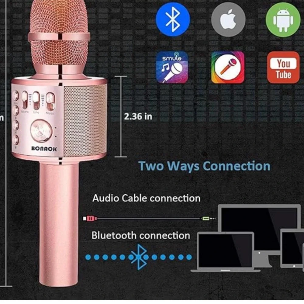 RoseGold/BLACK,PINK BONAOK Wireless Bluetooth Microphone 3n1 Portable Handheld
